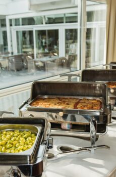 Chafing Dishes keeping the food warm.