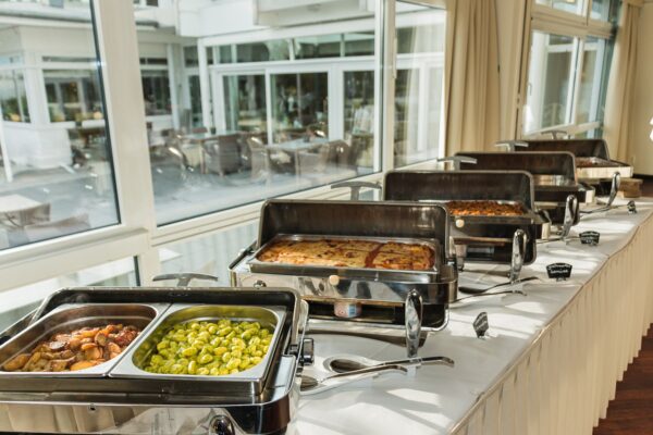 Chafing Dishes keeping the food warm.